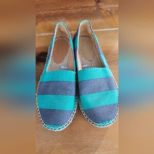 J Crew Striped Teal and Navy Espadrille Flats. Size 8.5